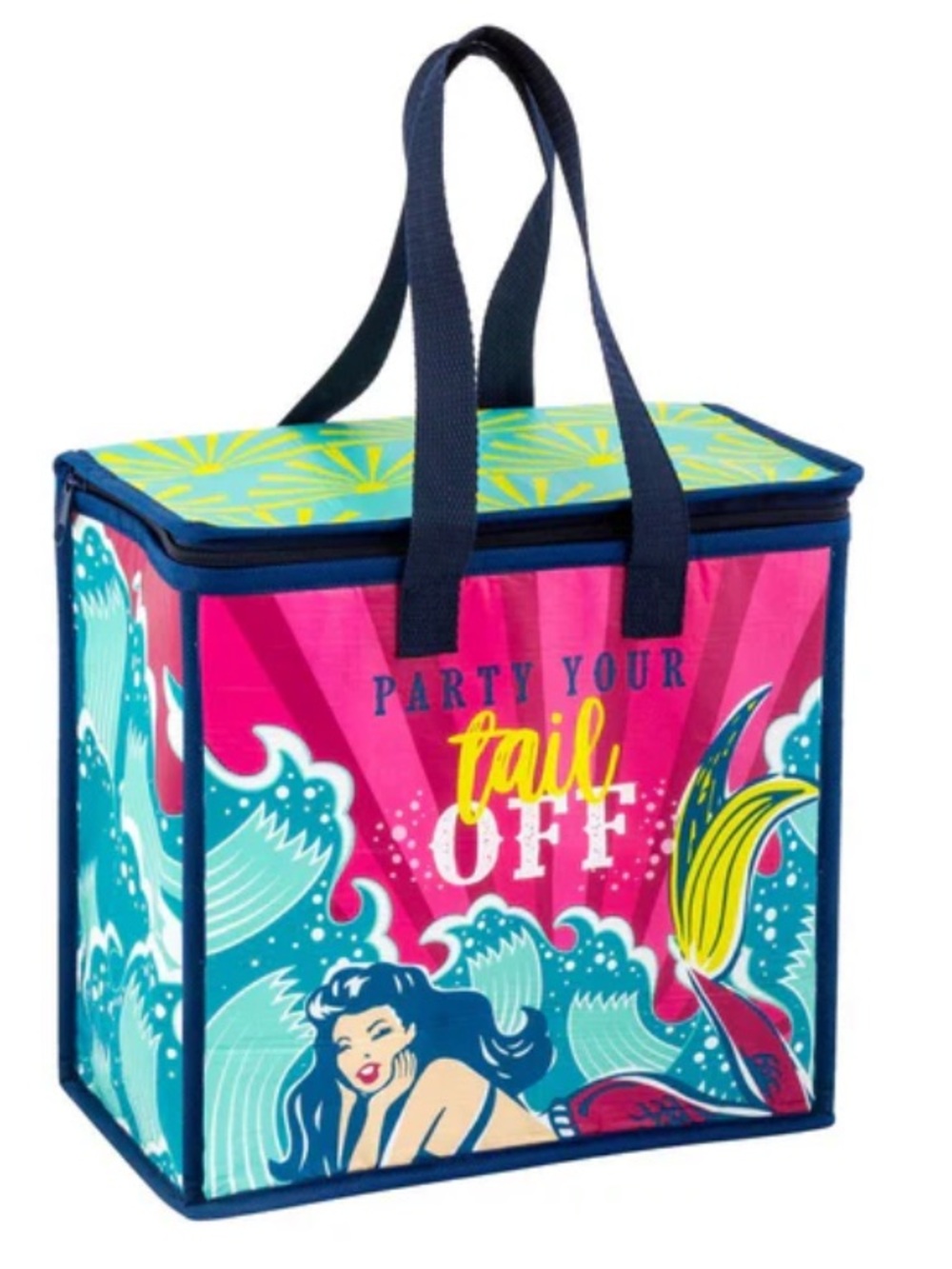 Mermaids “Party Your tail OFF' Insulated Cooler/Lunch Bag - Teal, Pink, Yellow